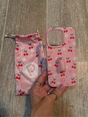 Krista Horton Loopy Phone Case (Cherry cute) with Matching Pouch. iPhone 15 pro